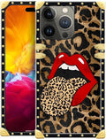 Compatible with iPhone 15 Pro Case, Brown Leopard Print Mouth Luxury Golden Decoration for Girl Women Soft TPU Shockproof Protective Hard PC Back for iPhone 15 Pro