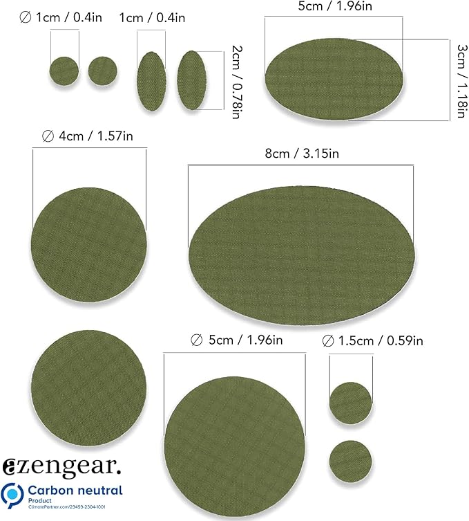 aZengear Repair Patches - Waterproof, Self-Adhesive, Tear-Cold-Heat-Resistant Polyester Fabric to Fix Down Jacket, Puffer, Snowsuit, Shoe, Tent, PVC, Clothing, Upholstery (Olive Green)