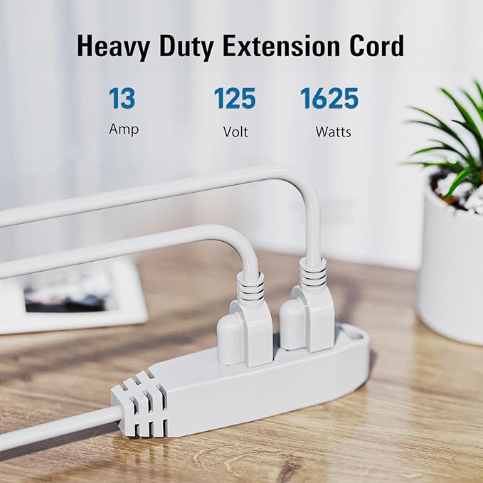 K KASONIC - 50-Feet 3 Outlet Extension Cord, UL Listed, 16/3 SJTW 3-Wire Grounded, 10 Amp 125 V 1625 Watts, Multi-Outlet Indoor/Outdoor Use, White