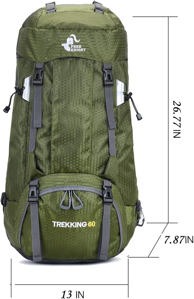 Bseash 60L Waterproof Hiking Camping Backpack with Rain Cover, Large Outdoor Sport Travel Daypack Rucksack for Climbing