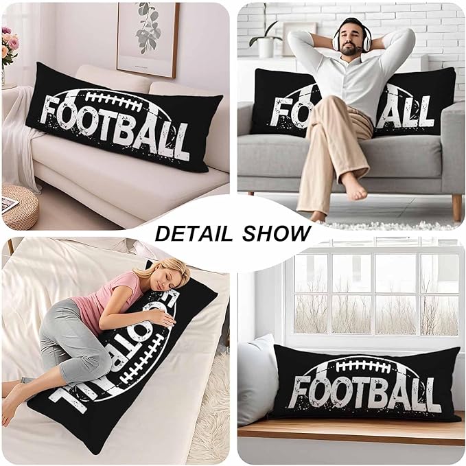 Outdoor Pillows Body Pillow Cover American Football USA Soccer Lumbar Body Pillow Case Protector Body Cushion Covers Bed Body Pillowcases for Bedroom,Couch,Sofa 20"X54" Black