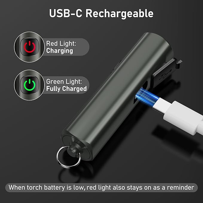 Blukar Rechargeable EDC Flashlight, Mini Keychain Flash Light with 3 Lighting Modes, Memory Function, Waterproof, Compact and Portable Pocket Light for Everyday Carry, Emergency,Camping-Gray