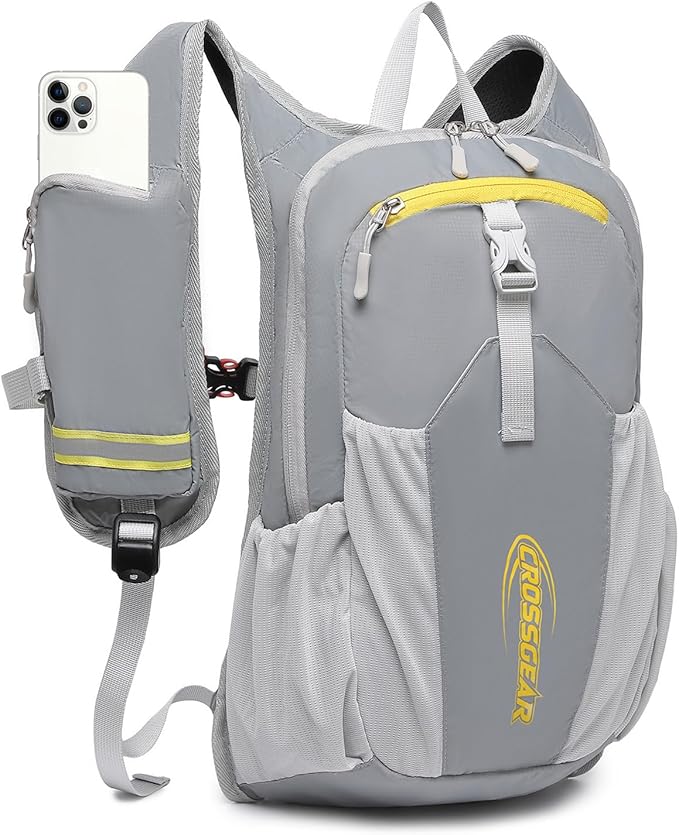 16L Small Hiking Backpack, CROSSGEAR Lightweight Waterproof Foldable Backpack, Travel Camping Outdoor Daypack for Women Men, Gray