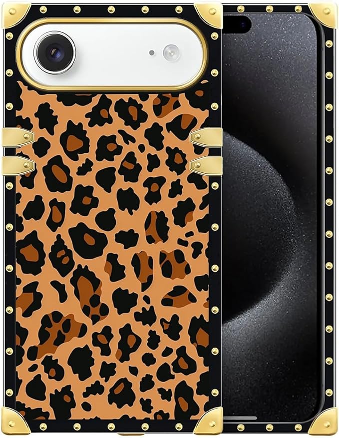 for iPhone 17 Air Case Luxury Golden Decoration for Girl Women Soft TPU Shockproof Protective Hard PC Back for iPhone 17 Air Crazy Pattern Brown Leopard Texture