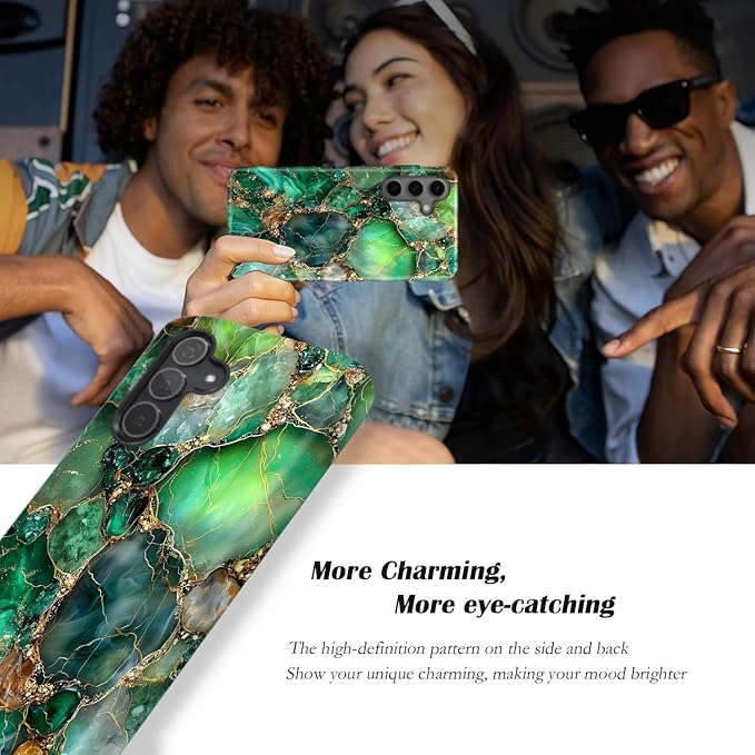 Compatible for Samsung Galaxy S25 FE 5G Case, Dual Layer Heavy Duty 2 in 1 Shockproof Protective Phone Case,Green Onyx with Gold Veins Print