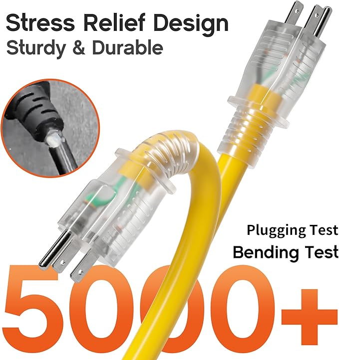 3 ft 12 Gauge Heavy Duty 3 Outlet Extension Cord Splitter with Indicator, Waterproof Outdoor Extension Cord with Multiple Outlets, 15A 1875W for Workshop, ETL Listed, Flexible Yellow SJTW
