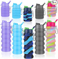 5 Pack Foldable Water Bottles, 16 oz Silicone Reusable Foldable Water Bottle, Portable Leak Proof Travel Sports Bottle with Metal Clip for Camping Hiking Gym, Colorful
