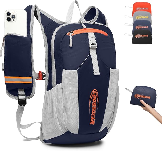 16L Small Hiking Backpack, CROSSGEAR Lightweight Waterproof Foldable Backpack, Travel Camping Outdoor Daypack for Women Men, Navy Blue