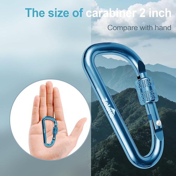 6PCS Carabiner Keychain, 2 inch Aluminum D-Clip Caribeener with Hook