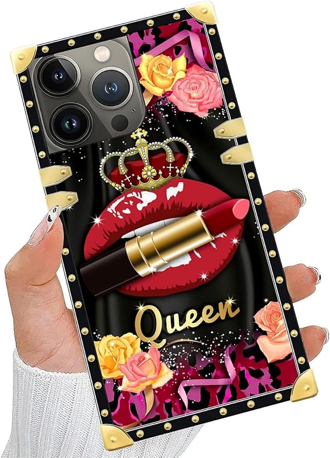 Compatible with iPhone 13 Pro Case, Queen Lip Crown Leopard Print Luxury Golden Decoration for Girl Women Soft TPU Shockproof Protective Hard PC Back for iPhone 13 Pro