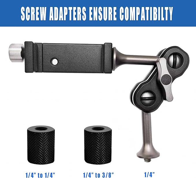 AUSCAMOTEK Aluminum Phone Mount with 1/4 Inch Screw for Tripods – 360° Adjustable Arm, Fits 2 to 3.6 Inch Phones, Vertical or Horizontal Shooting for Hunting, Shooting, Filming, and Outdoor Use