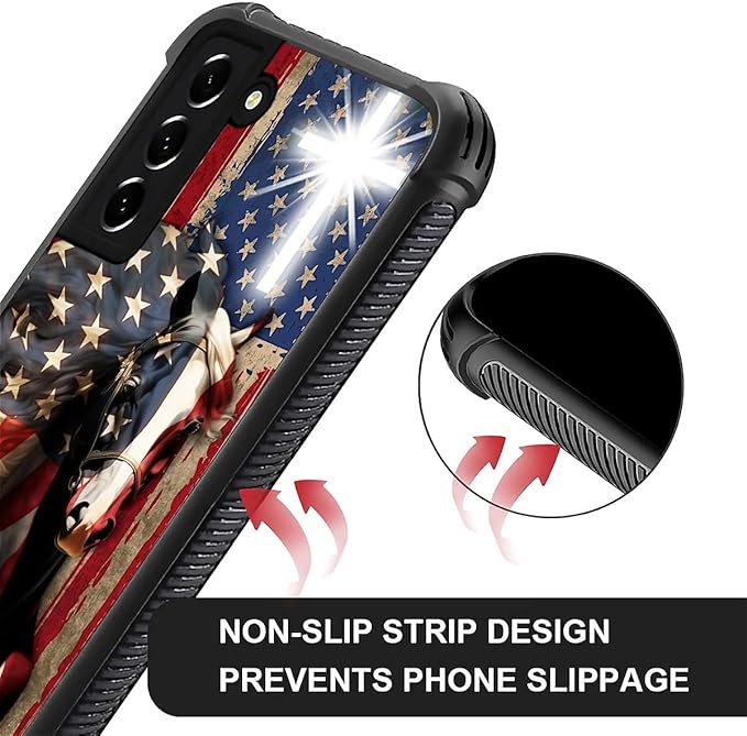 for Samsung Galaxy S21 Case, Red American Flag Horse Cross Pattern Graphic Design Girl Boy Soft Silicone Hard Acrylic Shock Protection for Samsung Galaxy S21
