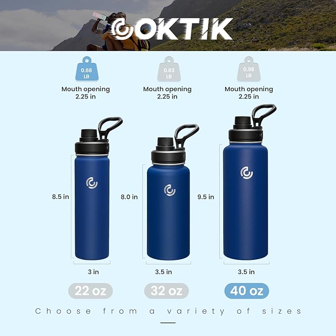Sports Water Bottle 40oz, Insulated Water Bottle with Handle,Stainless Steel,Simple Modern,Suitable for Travel, School, Boy, Girl(Cobalt)