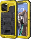 Mitywah Waterproof Case for iPhone 16 Pro Max, Heavy Duty Metal Cover with Built-in Screen Protector, Military Grade Full Body Shockproof Rugged Protective Phone Case 6.9 inch, Yellow