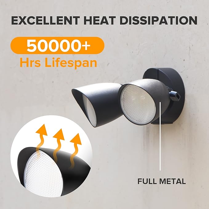 UME 2-Packs 2500 Lumen 32 Watt 28 LED Dual-Head Floodlight Outdoor, Full Metal Design, Waterproof Exterior Security Wall Light 5000K for Patio, Garden, Yard-Black