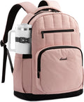 LOVEVOOK Laptop Backpack for Women with Giant Tumbler Holder Pocket,17 Inch Puffer Travel College Work Backpack Purse for Teacher Nurse,Waterproof Laptop Bag Computer Back Pack Daypack,Pink-Black