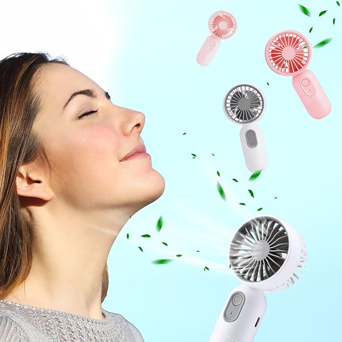 Rossesay 6 Pcs Mini Portable Fan Bulk Cute Handheld Lightweight Small Little Personal Hand Eyelash Fan 3 Speeds USB Rechargeable for Women Men Indoor Outdoor Makeup Travel (Whit,Pink)