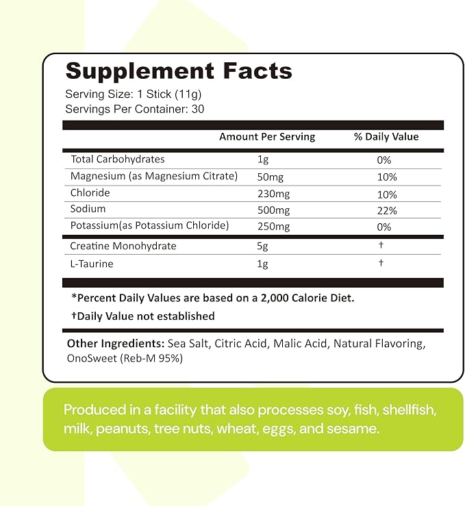 Create Creatine + Electrolytes Mix - Creatine Monohydrate Stick Packs, Supports Energy and Hydration, NSF Certified for Sport, 30 Count, Lemon Lime