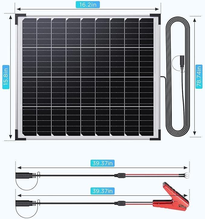30W 12V Solar Battery Charger & Maintainer, Waterproof Trickle Charging Kit with IP68 Intelligent Controller, High-Performance Tempered Glass, for Car, RV, Marine, Camper and Trailer