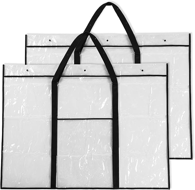Windyun 2 Pack Large Poster Storage Bag 48" x 36" Bulletin Board Holder Art Portfolio Case PVC Art Portfolio Container Bulletin Board Storage Box with Pocket for Classroom Teacher Organization(Black)