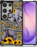 for Samsung Galaxy S26 Ultra Case,Graphic Design for Girl Boy Soft Silicone Hard Acrylic Shock Protection Designed Cute Little Elephant Sunflower White Line Art Pattern