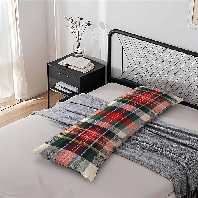 Plaid Decorative Body Pillowcase 20"X54", Scottish Tartan Buffalo Plaid Outdoor Body Pillow Covers Throw Pillow Cushion Covers Oversized Body Pillow Cases for Home Patio Office Red