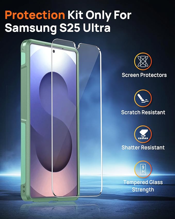 Lanhiem for Samsung Galaxy S25 Ultra Phone Case with Tempered Glass Screen Protector, Shock Absorption, Anti-Scratch Shockproof Case Cover for Samsung S25 Ultra, Green