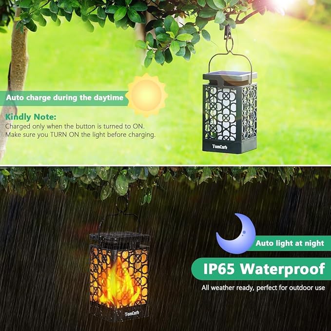 TomCare Solar Lanterns Outdoor Upgraded Flickering Flame Waterproof Hanging Lanterns Decorative Solar Powered LED Lights for Patio Deck Yard, 6 Pack
