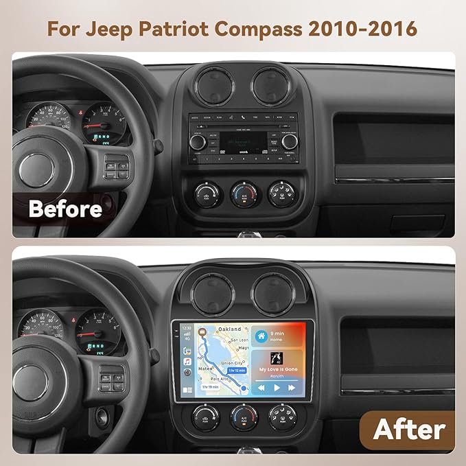 [4+128G] Hikity Android 15 Car Stereo for Jeep Compass Patriot 2010-2016, 10'' in-Cell Touch Screen Radio Wireless Carplay Android Auto 5G WiFi/Bluetooth/Mirror Link GPS SWC FM/RDS/EQ Backup Cam+Mic