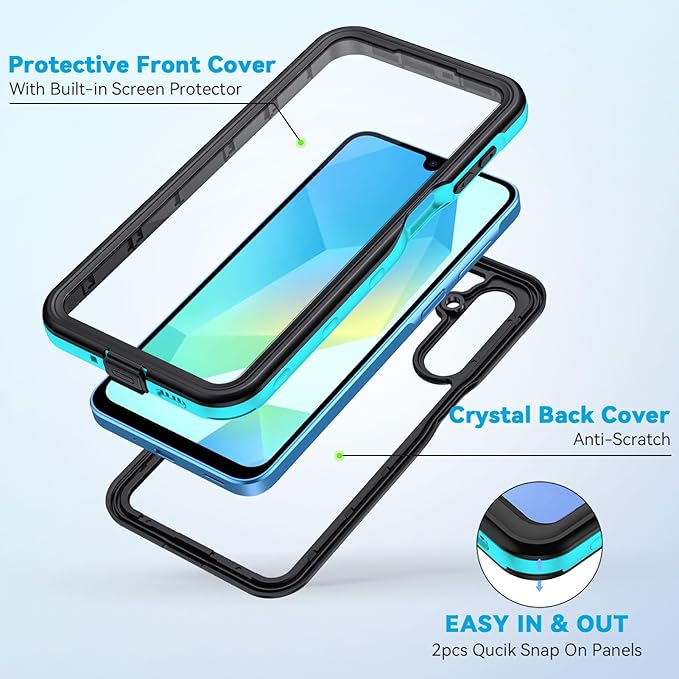 Lanhiem for Samsung Galaxy A16 5G Case, IP68 Waterproof Dustproof, Built-in Screen Protector, Rugged Full Body Shockproof Protective Cover for Samsung A16 5G /4G 6.7", Blue/Clear