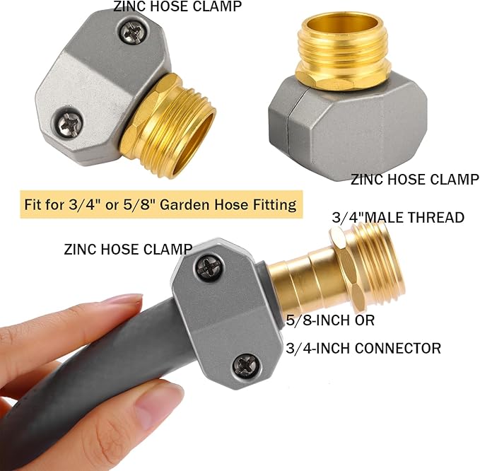 Garden Hose Repair Kits, 2 Pack Brass Water Hose Connector, Fit 3/4" and 5/8" Garden Hose, Male Hose End Repair Fittings Replacement, Hose Mender Kit