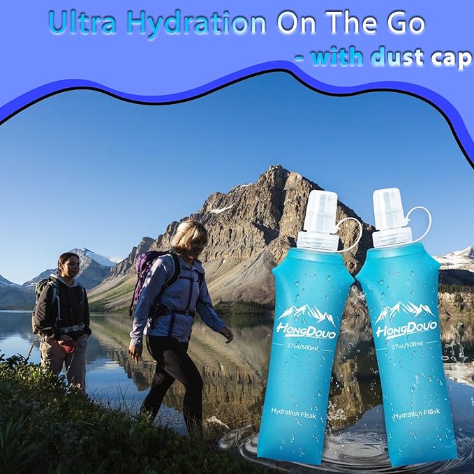 2 Packs Soft Flask, 17oz/500ml TPU Collapsible Soft Water Bottle for Hydration Pack, Running Vest, BPA-Free Folding Water Bottles for Hiking Cycling Climbing Running Outdoor Sports