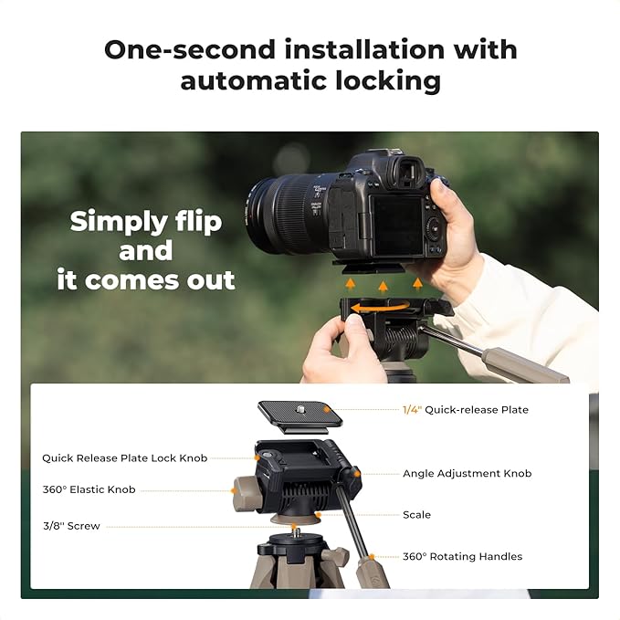 K&F CONCEPT Camera Tripod, 75" Lightweight Portable Travel Outdoor DSLR Tripods for Camera Phone Video Recording Tripod Stand, Cellphone Clip for Smartphone Live Streaming Vlog (Grey, 75'')