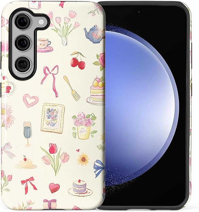 for Samsung Galaxy S23 Plus Case,HL2 Aesthetic Bow Preppy Collage Hybrid 2 Layer Hard Shell Silicone Protective Pattern Design Case