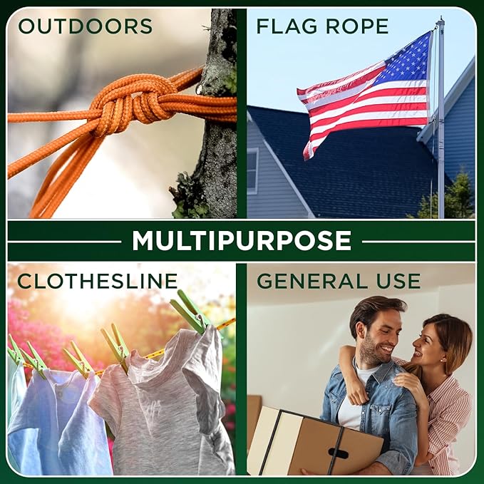 TECEUM Rope – 90 Feet x 3/8 Inch (10mm) – Orange – Strong All-Purpose Utility Rope – Camping, Crafting, Flag Pole, Indoor & Outdoor – Polypropylene Nylon Poly Lightweight Diamond Braided Cord