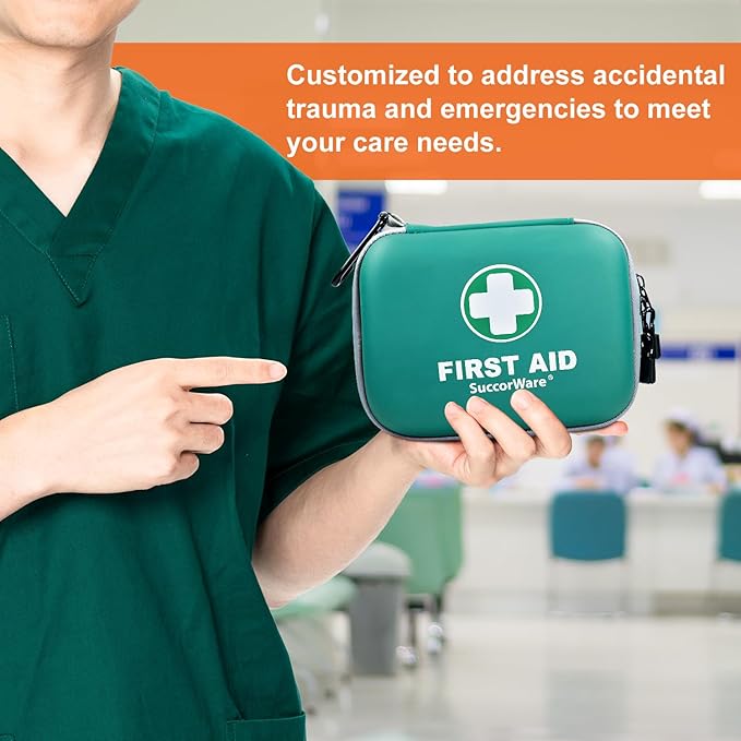 SuccorWare 150 Pieces Mini First Aid Kit - Small Medical Kit with Hard Shell - Emergency First Aid Kit for Car, Travel, Home, Outdoor, Office, Camping, Hiking (Green)