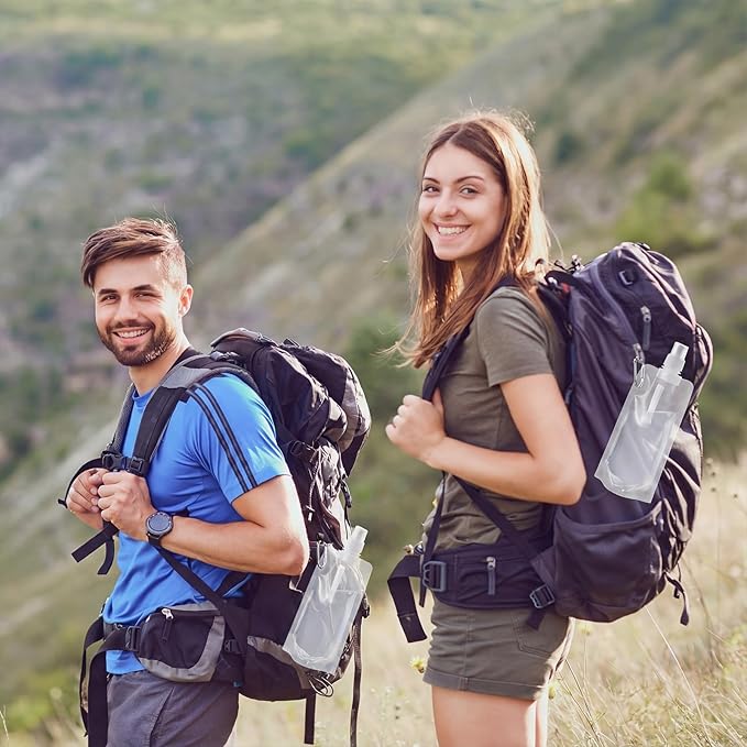 Teenyyou 24 Pack Collapsible Water Bottles Bulk 16oz Foldable Water Bottles with Carabiner Reusable Drinking Leak Proof Container Bags for Sport Biking Hiking Camping Travel Outdoor (Transparent)