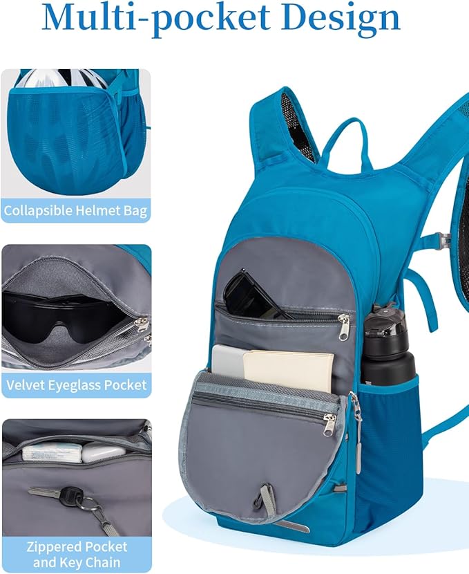 Hydration Backpack with 2L Water Bladder, Hiking Water Backpack for Men Women with Phone Pocket and Helmet Holder