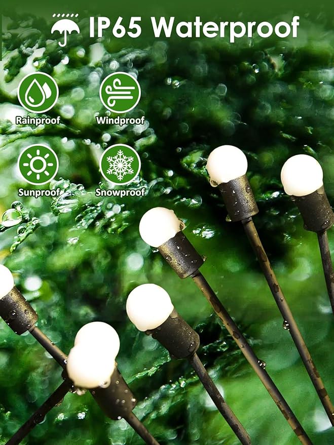 2026 Upgraded Solar Lights Outdoor, 4 Pack Solar Garden Lights with 2 Modes, Firefly Lights Outdoor Waterproof, Sway by Wind, Twinkle Firefly Light for Yard Patio Path Garden Decoration (Warm White)