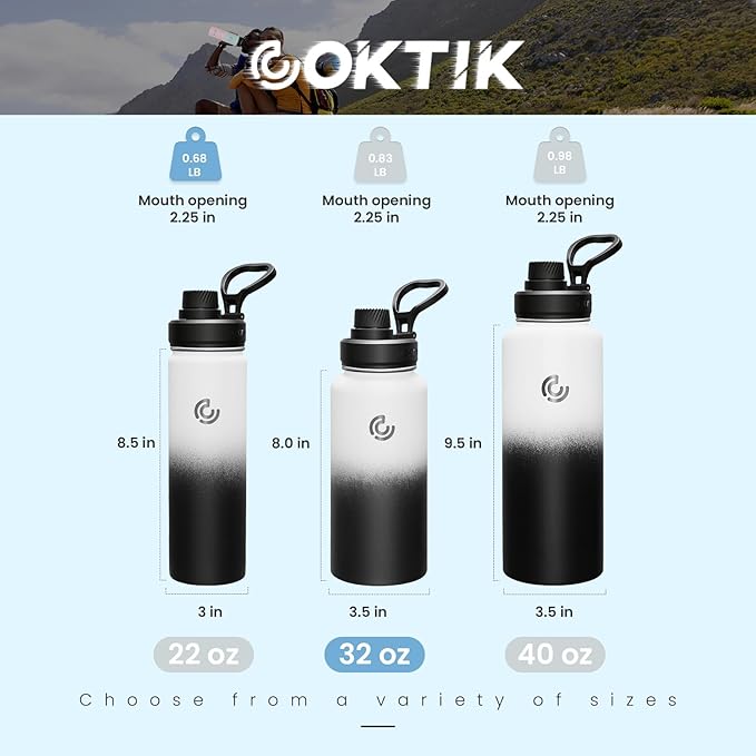 Sports Water Bottle 32oz, Insulated Water Bottle with Handle,Stainless Steel,Simple Modern,Suitable for Travel, School, Boy, Girl(Day & Night)