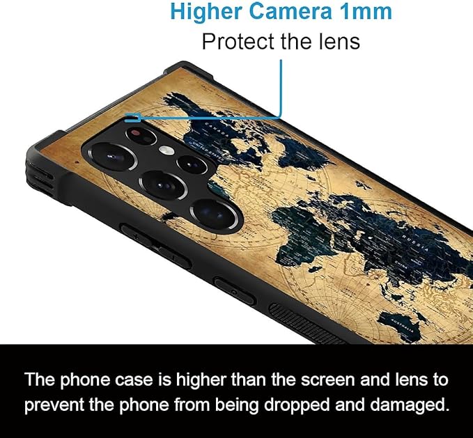 for Samsung Galaxy S22 Ultra Case, Brown World Map Pattern Graphic Design Girl Boy Soft Silicone Hard Acrylic Shock Protection for Samsung Galaxy S22 Ultra