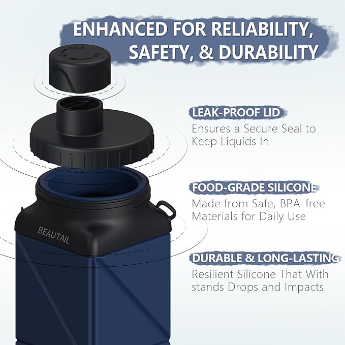 BEAUTAIL Collapsible Water Bottles, Silicone Foldable Water Bottle 610ml, BPA-Free Portable Reusable Leakproof Bottle for Gym Travel Camping Hiking Sports Outdoor, 1 Pack (Dark Blue)