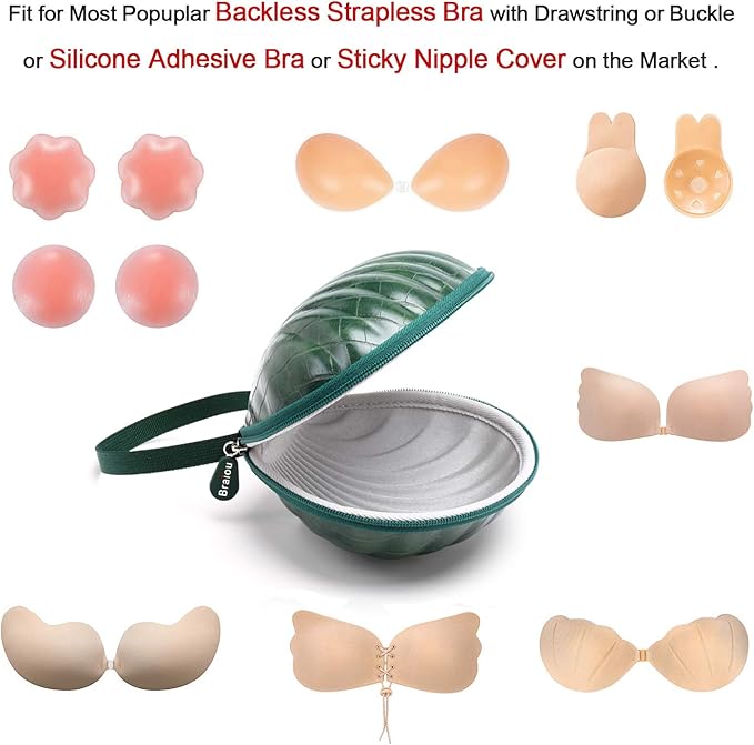 Hard Travel Case for Silicone Bras [A-C Cup] Premium Nubra Organizer Portable Lingerie Underwear Storage Bag (Crocodile, Green)