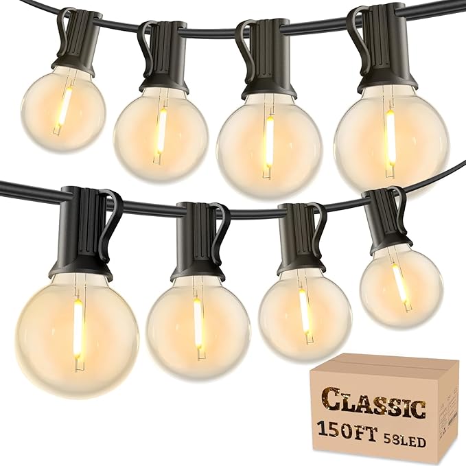 RTTY 150 FT Outdoor String Lights Patio Light for Outside, Waterproof G40 Shatterproof LED Bulbs, Dimmable Hanging Connectable Globe Lighting for Bistro, Backyard, Porch, Balcony, Cafe, Warm White
