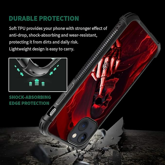 for iPhone 15 Plus Case, Gestures Funny Skull Pattern Graphic Design Girl Boy Soft Silicone Hard Acrylic Shock Protection for iPhone 15 Plus