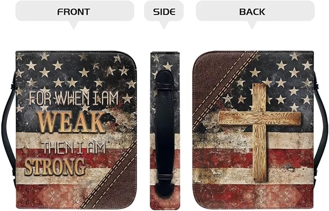 Small Bible Cover Case for Women Men Amercan Flag and Cross PU Leather Bible Case with Bookmark Church Bag Book Carrying Case Bible Cover for Women Men Bible Case for Men Women