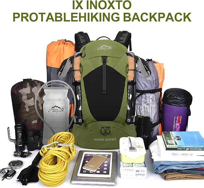 IX INOXTO Hiking Backpack, 26L/40L Waterproof Hiking Daypack with 3L Water Bladder and Rain Cover, Lightweight Travel Camping Backpack for Men Women (Dark Green)