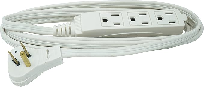 Woods Slimline Indoor Flat Extension Cord,8 Ft,16 Gauge Right Angle Plug,3 Polarized Outlets,125 Volts,White,2241,(Pack of 6)