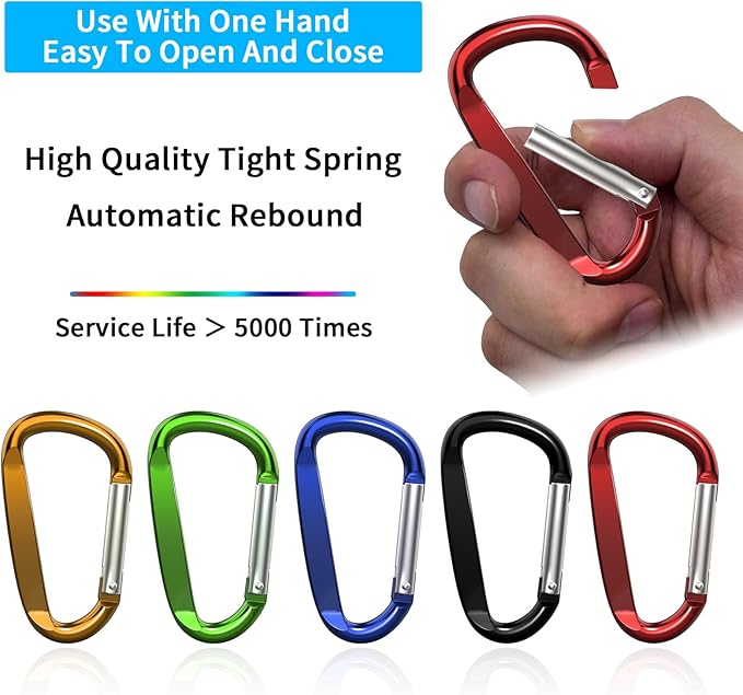 3" Aluminum Carabiner Clips, 12PCS D Ring Shape Keychain Carabiners Hook Buckle