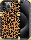 Compatible with iPhone 16 Pro Max Case, Brown Leopard Texture Luxury Golden Decoration for Girl Women Soft TPU Shockproof Protective Hard PC Back